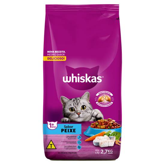 Whiskas ração seca premium sabor peixe para gatos adultos (2,7 kg)