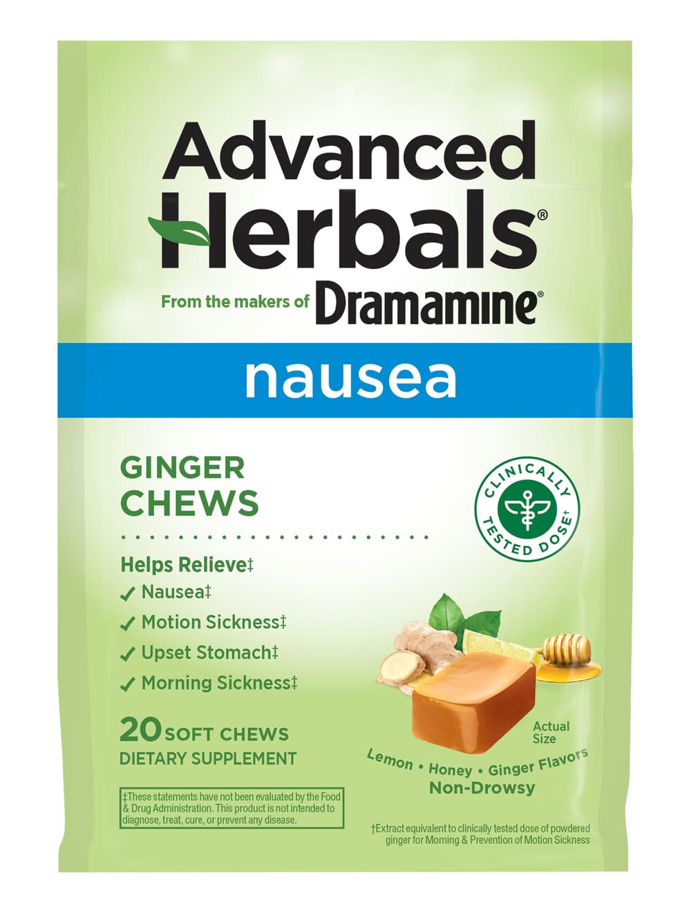 Dramamine Non-Drowsy Nausea Relief Ginger Chews, Assorted (20 ct)