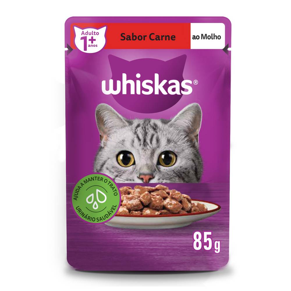 Whiskas Ração úmida sabor carne ao molho para gatos 1+ (85g)