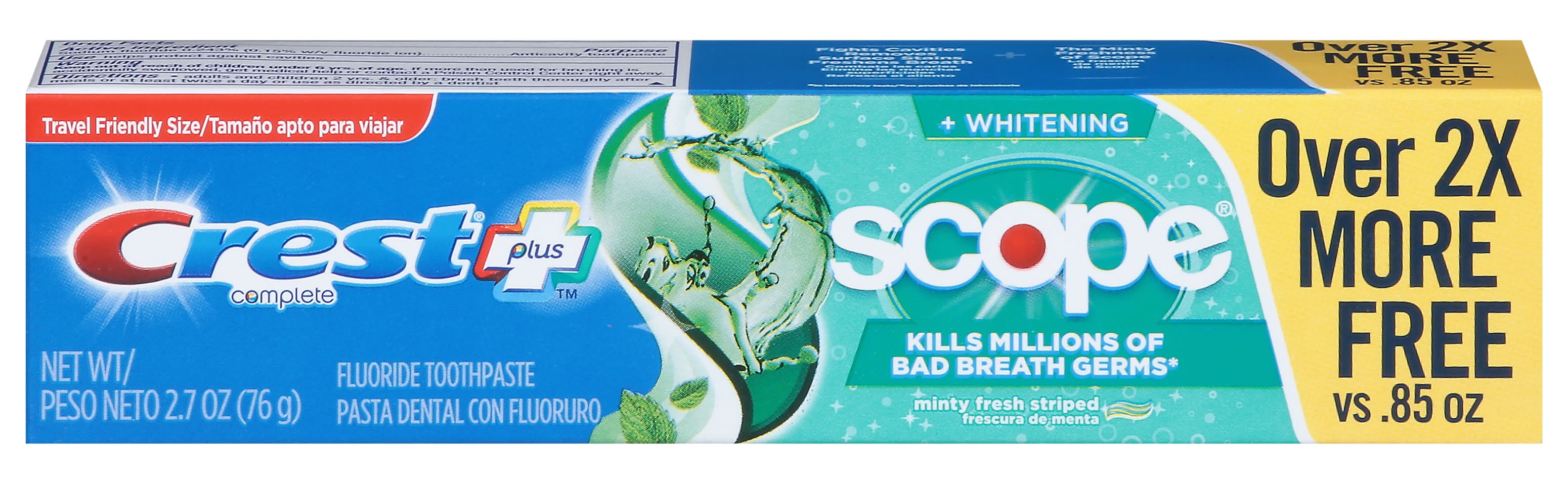 Crest Scope Plus Travel Friendly Size Toothpaste, Mint (2.7 oz)
