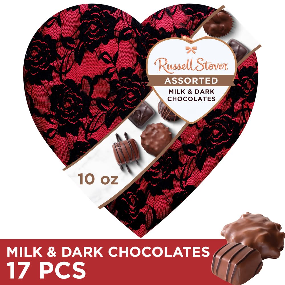 Russell Stover Secret Lace Heart Assorted Milk and Dark Chocolate Gift Box (10 oz)