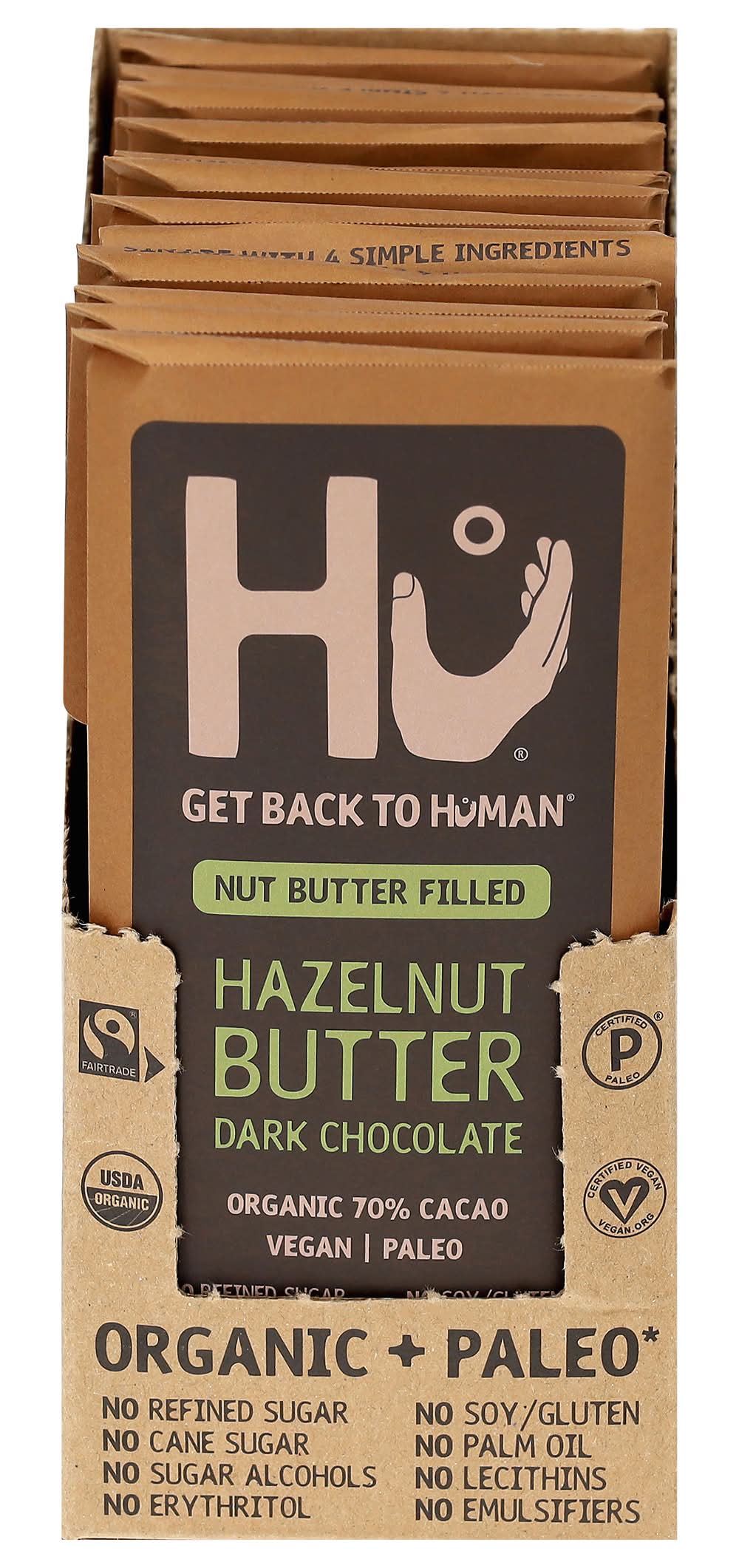 Hu Organic 70% Cacao Dark Chocolate, Hazelnut Butter (2.1 oz)