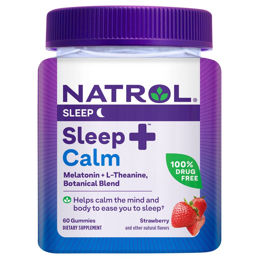 Natrol Sleep + Calm Melatonin + L-Theanine, Botanical Blend Supplement Gummies (60 ct) (strawberry)