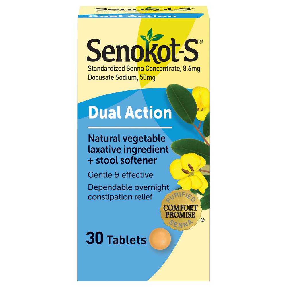 Senokot-S Dual Action Natural Vegetable Laxative + Stool Softener Tablets (1.6 oz)