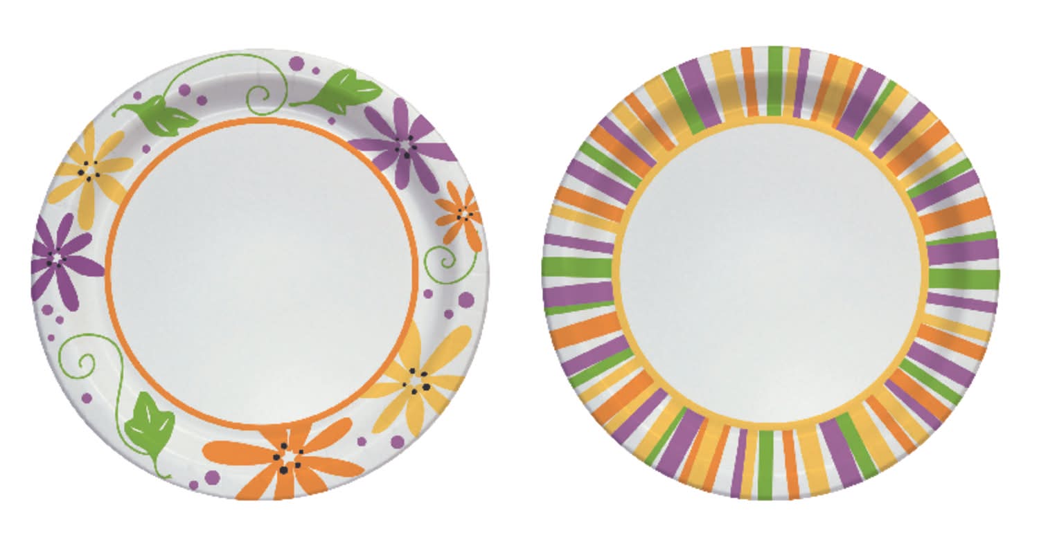 Solo Paper Mixed Garden Party Stripes And Flowers Design Plate 7 In. D 48 Pk