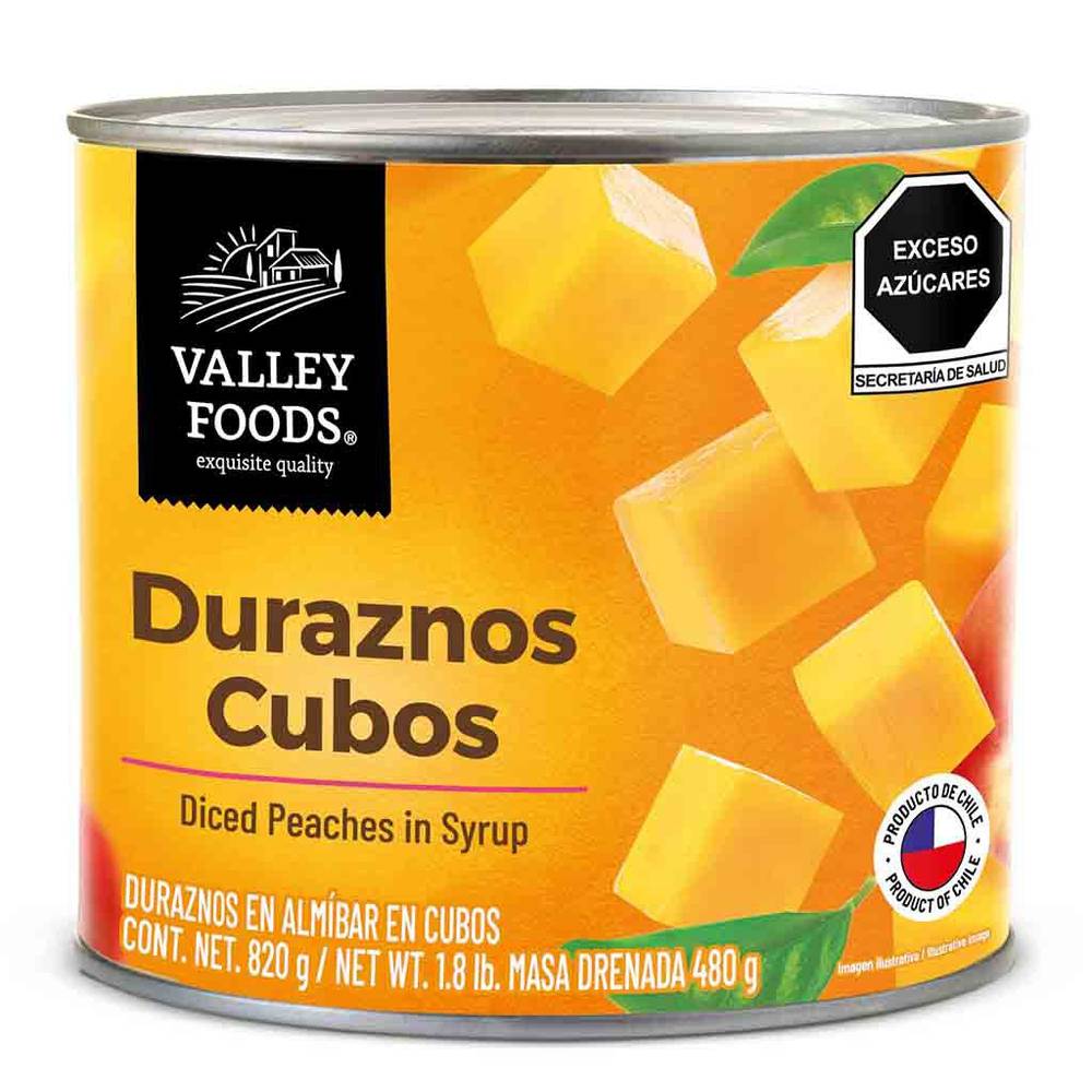 Valley foods duraznos en almíbar en cubos