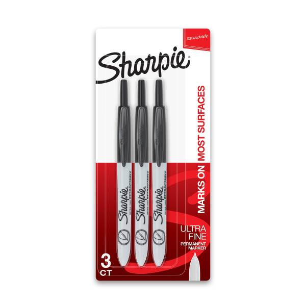 Sharpie Retractable Permanent Markers, Ultra-Fine Point, Black (3 ct)