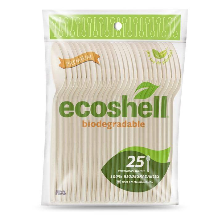 Ecoshell cucharas biodegradables jumbo (25 piezas)