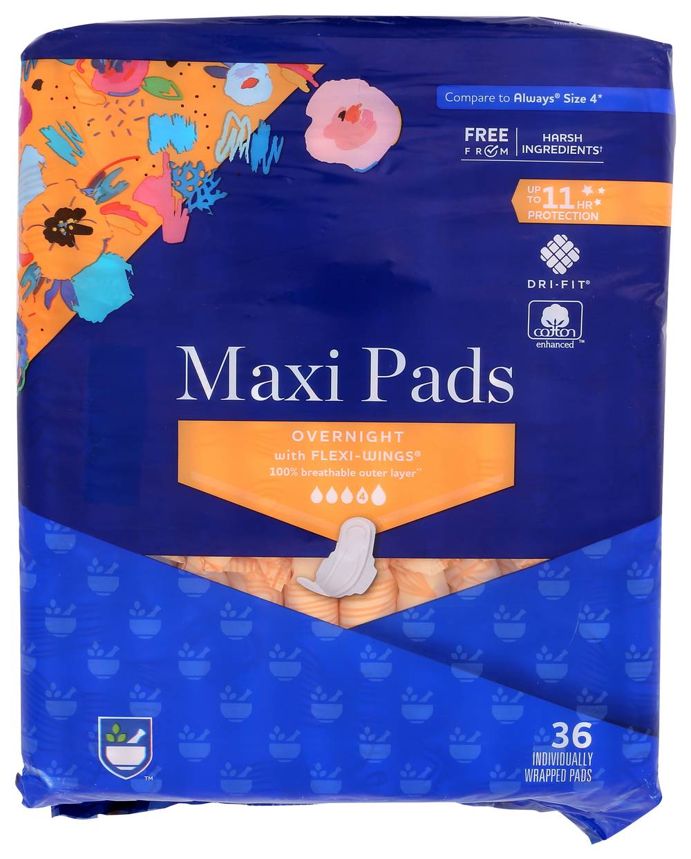 Rite Aid Overnight Maxi Pads with Flexi Wings (36 ct)