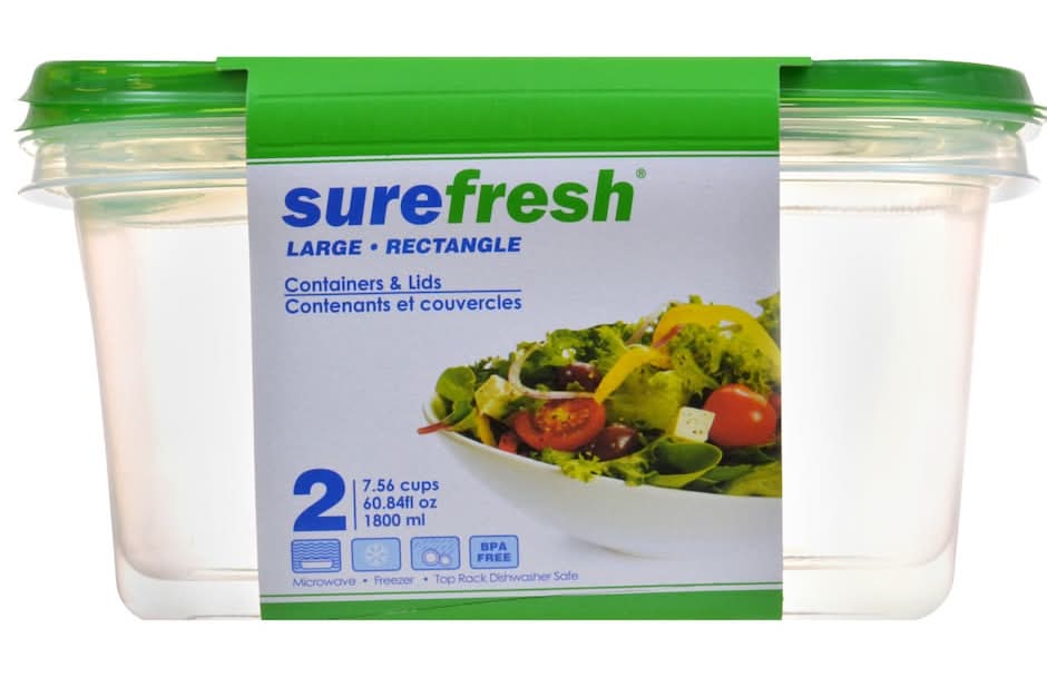 Surefresh Rectangular Storage Containers & Lids 60.84 fl oz, L, Green (2 ct)