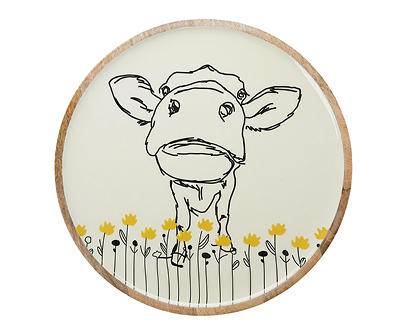 Line Art Cow & Floral Decorative Tray