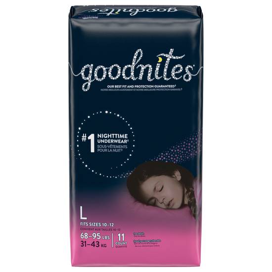 Goodnites Girls Nighttime Underwear Size L 10-12 (11 ct)