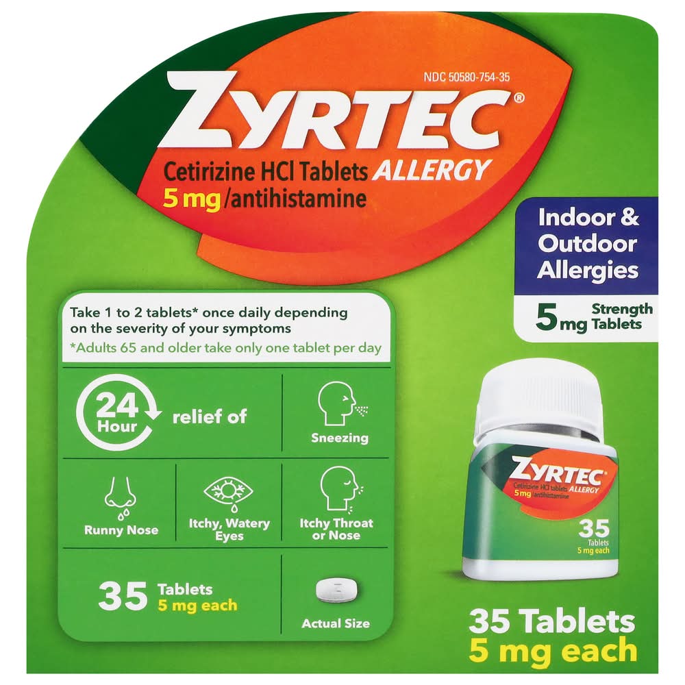 Zyrtec Indoor & Outdoor Allergy Relief Tablets With Cetirizine Hcl (35 ct)