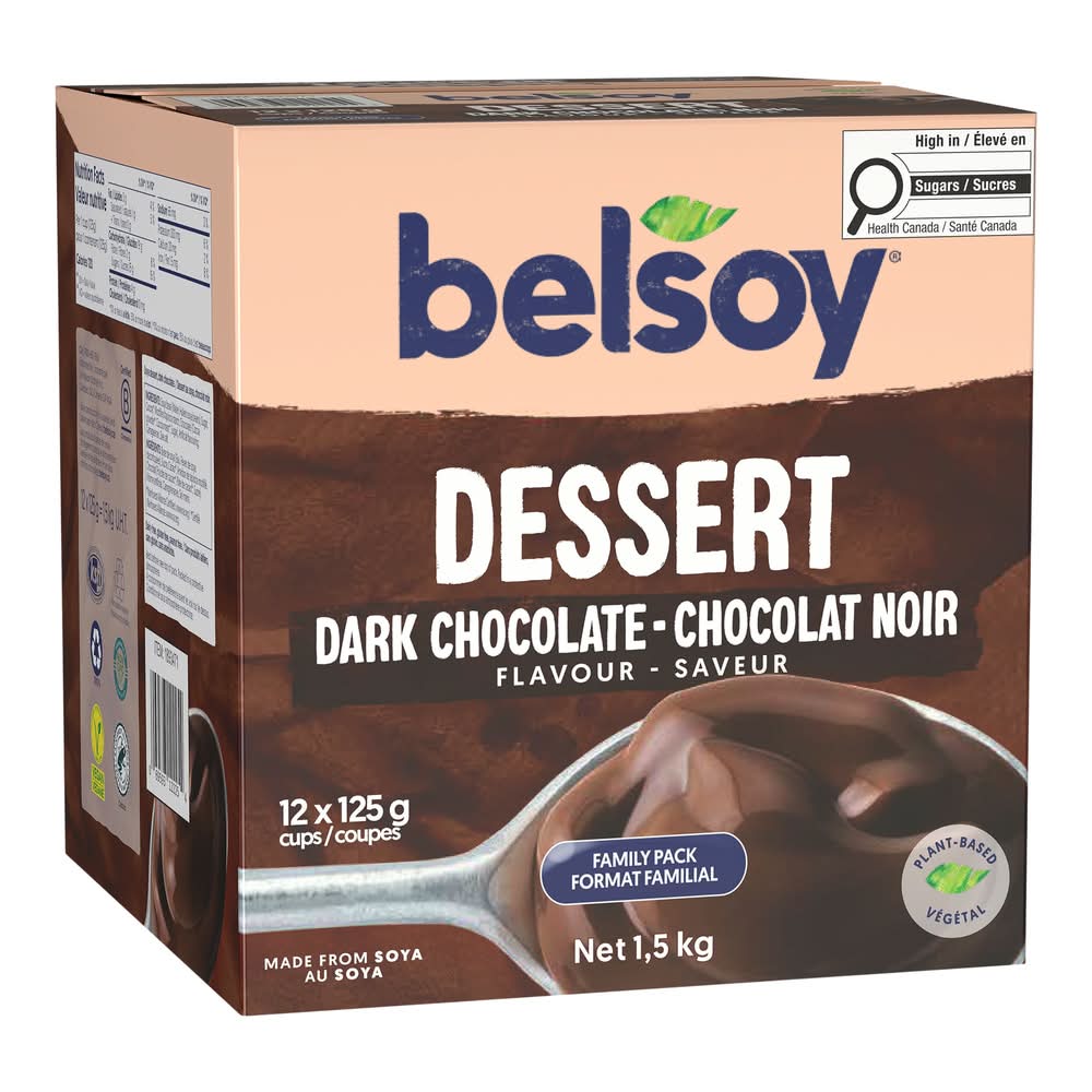 Belsoy - Dessert Végétal Au Chocolat Noir, 12 × 125 G / Belsoy Dark Chocolate Plant-Based Dessert, 12 × 125 G