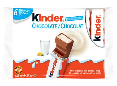 Kinder barres chocolatées - candy bars (6 pièces) (chocolat au lait )