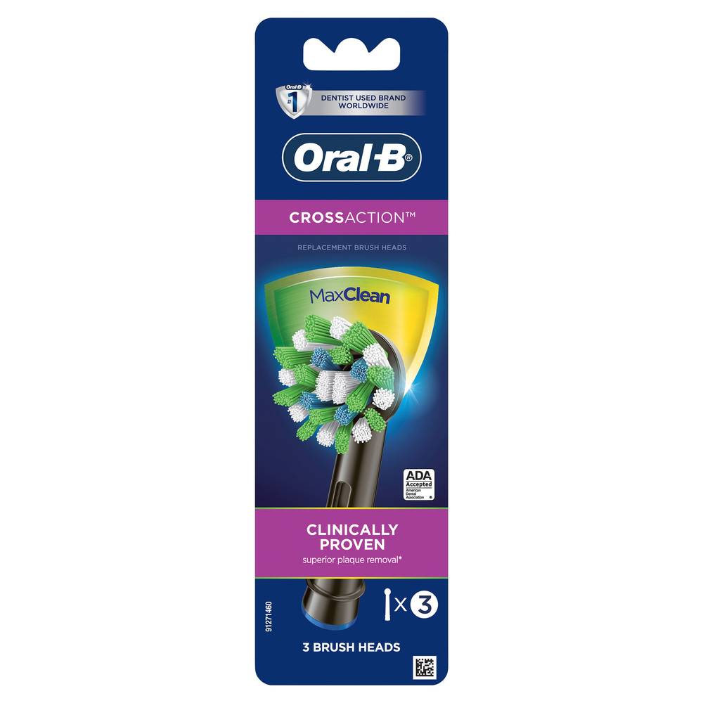 Oral-B Crossaction Electric Toothbrush Replacement Brush Head Refills, Black, 3 Count