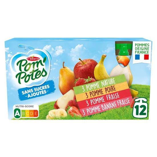 Materne - Pom'potes sans sucre ajoutés (pomme nature - pomme poire - pomme fraise - pomme banane fraise)