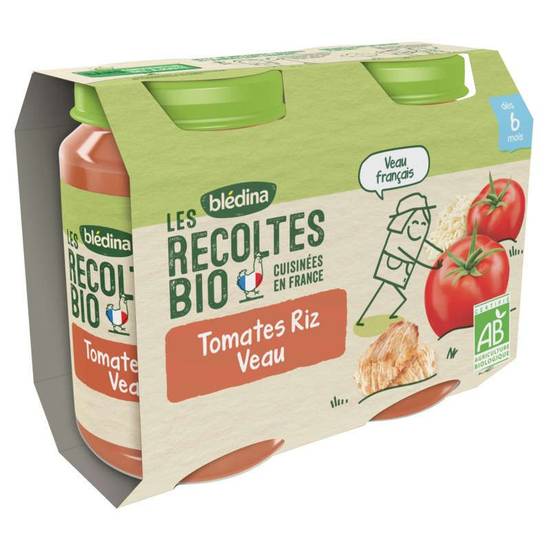 Blédina Petits Pots Bio Tomates Riz Veau Dès 8 Mois 2x200g