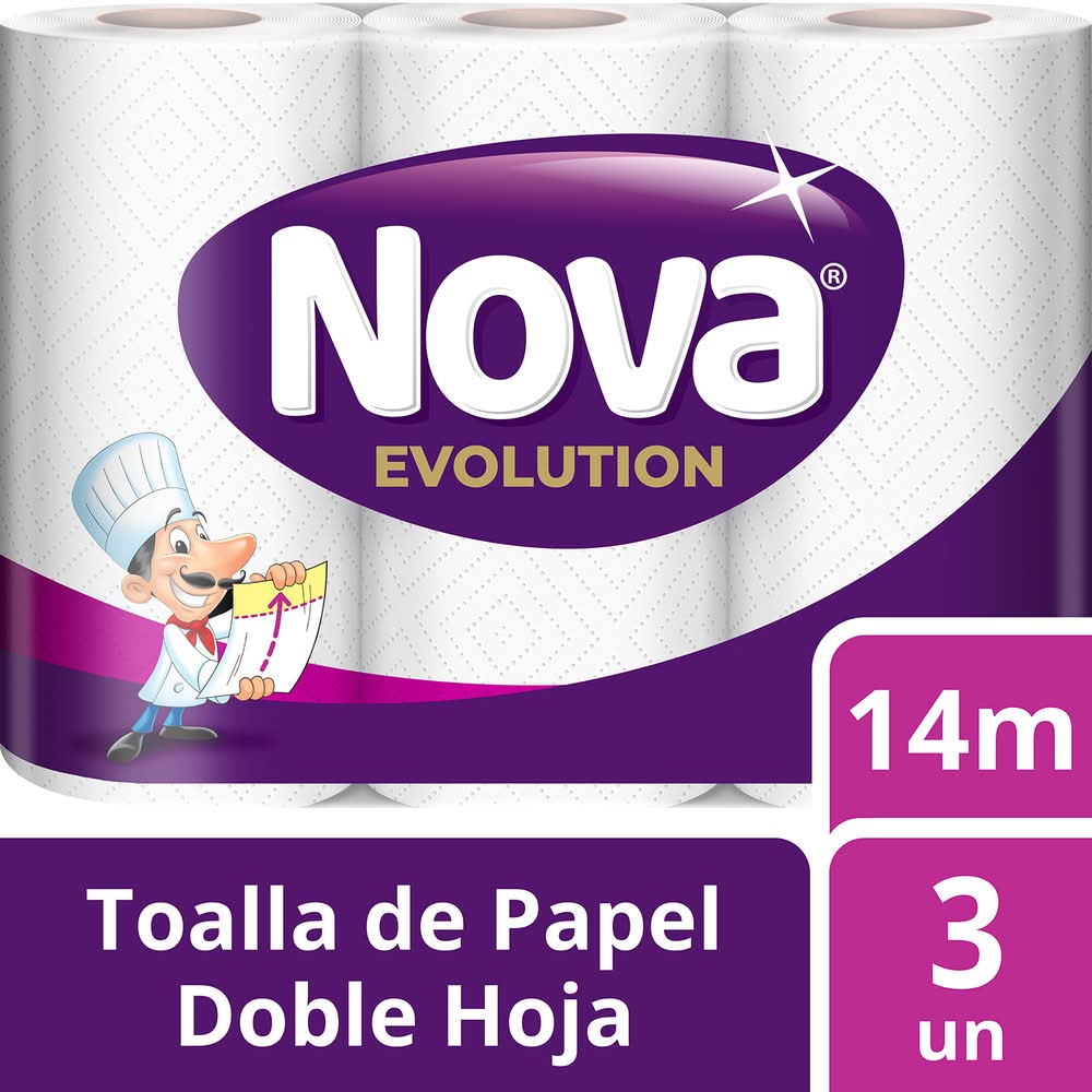 Nova · Evolution toalla de papel de doble hoja - 14 m (3 un)