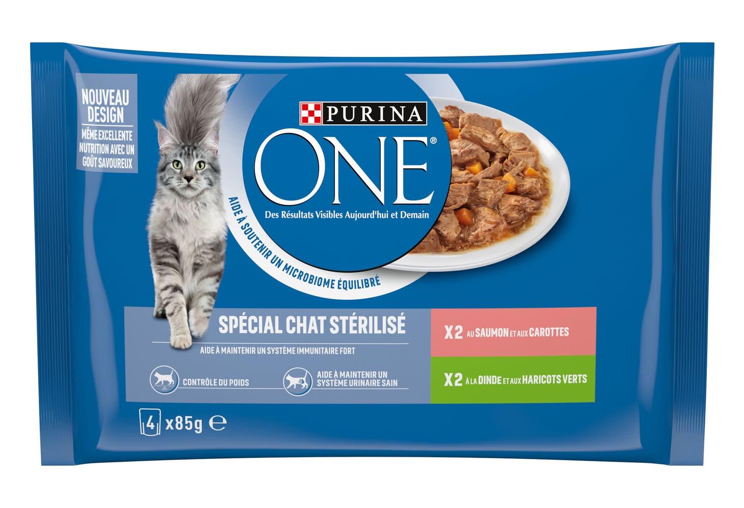 Purina One - Pâtée pour chat stérilisé, saumon - carottes - dinde - haricots verts (4)