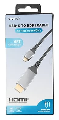 Vivitar 6 ft. HDMI to USB-C Audio/Video Cable, Male to Male, Gray (VIVHDMI64K-NOC-T35-24)