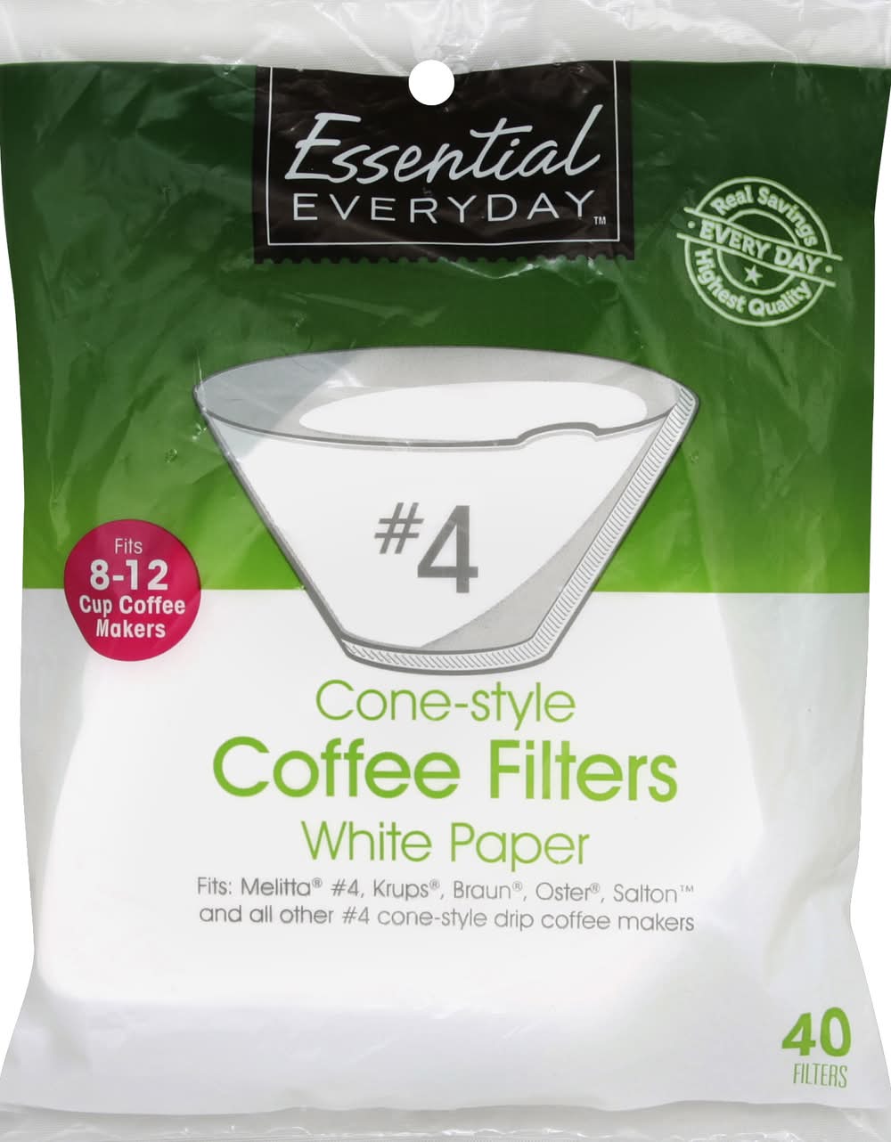 Essential Everyday Paper Cone-Style Coffee Filters, White (7.1 oz, 40 ct)