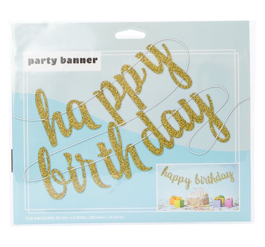 Glitter 'Happy Birthday' Party Banner 96in x 9.46in Happy Birthday