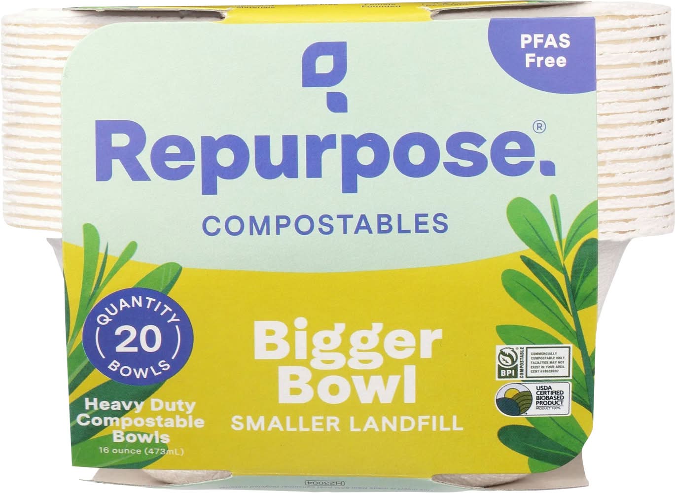 Repurpose Heavy Duty Compostable Disposable Bowls 16 oz, White (20 ct)