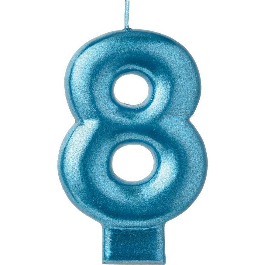 Metallic Blue Number 8 Birthday Candle 3 1/4in