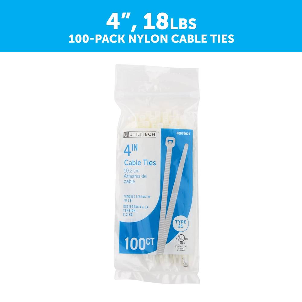 Utilitech 4-in Nylon Zip Ties White (100-Pack) | SGY-CT2