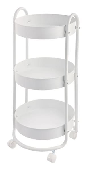 REAL SIMPLE 3-Tier Round Metal Rolling Cart, White