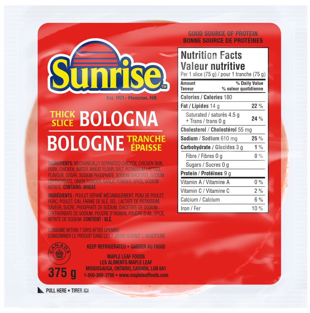 Sunrise bologne en tranches épaisses - thick sliced bologna