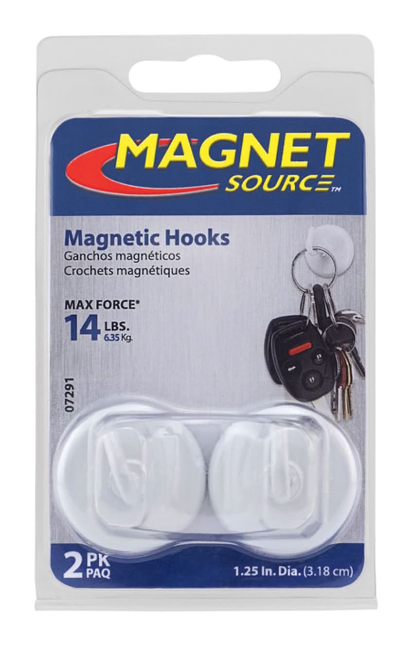 Magnet Source 1.4 In. L X 1.25 In. W White Magnetic Hooks 14 Lb. Pull 2 Pk