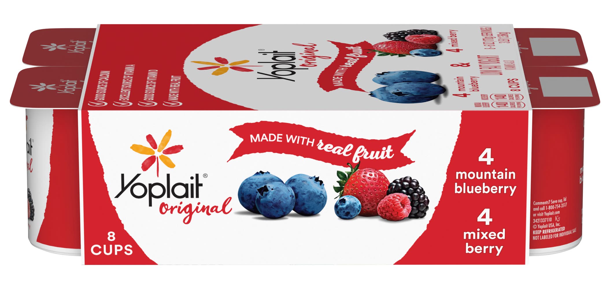 Yoplait Original Real Fruit Low Fat Yogurt, Mountain Blueberry-Mixed Berry (8 x 6 oz)