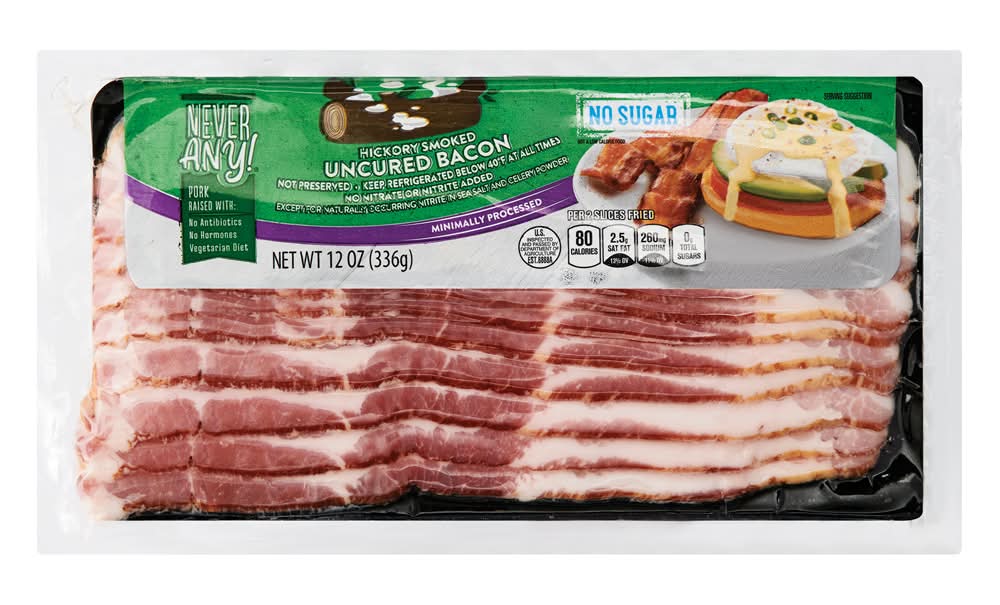 Never Any! No Sugar Added Uncured Bacon, Hickory Smoked (12 oz)