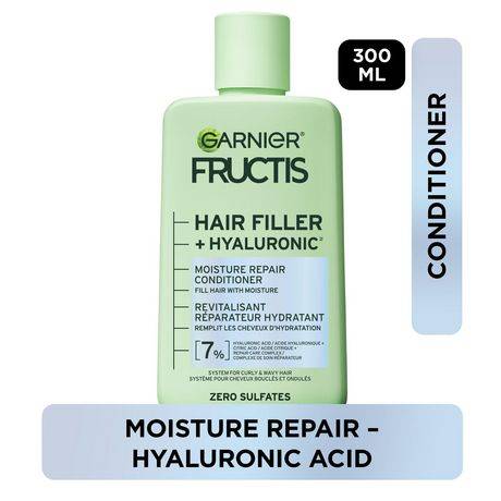Garnier Fructis Hair Fillers + Acide Hyaluronique Revitalisant Réparateur Hydratant, pour Cheveux Bouclés & Ondulés, jusqu''à 15X plus Humides & 100 heures de Contrôle des Frisottis, 300ml