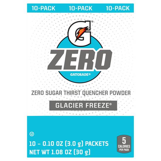Gatorade Zero Sugar Thirst Quencher Powder Glacier Freeze (10 ct, 1.08 oz)
