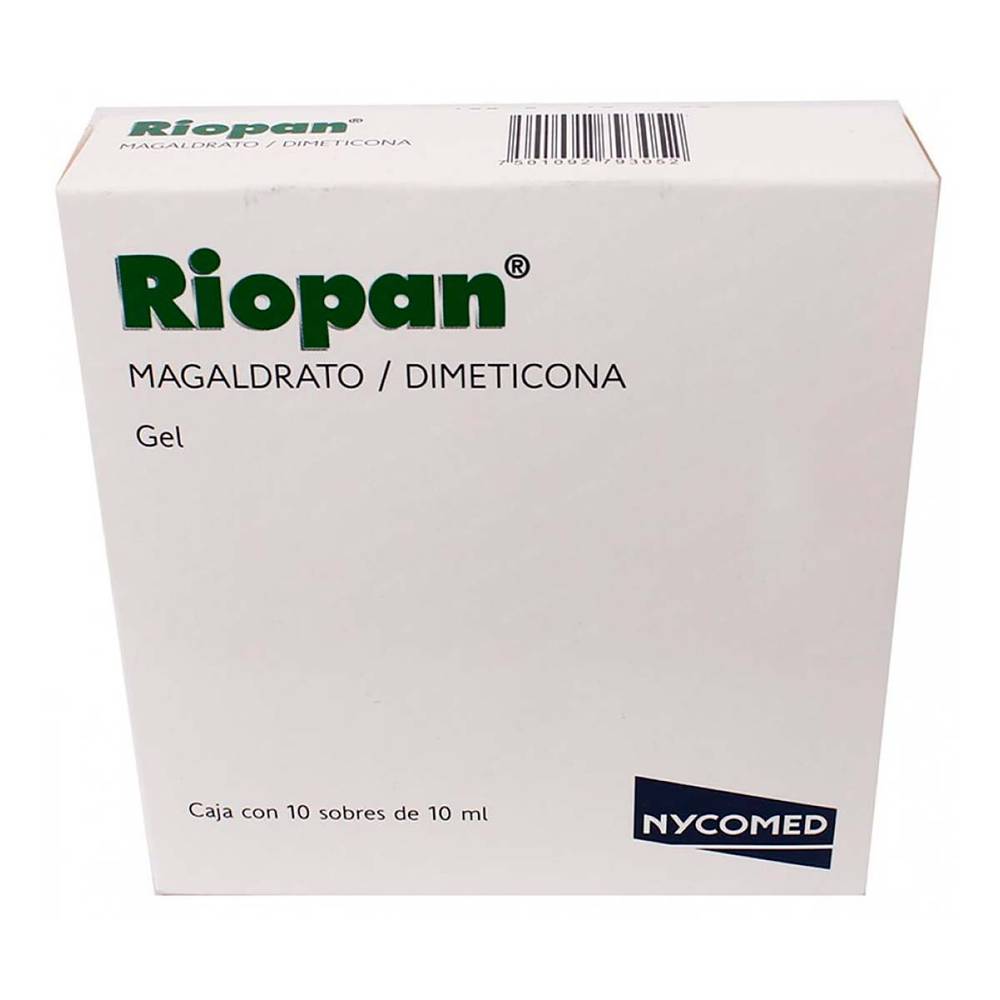 Riopan · Magaldrato 80 mg / dimeticona 10 mg gel antiácido (10 x 10 ml)