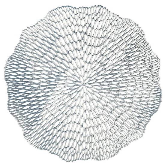 Metallic Silver Floral Premium Vinyl Placemats, 14.5in, 4ct