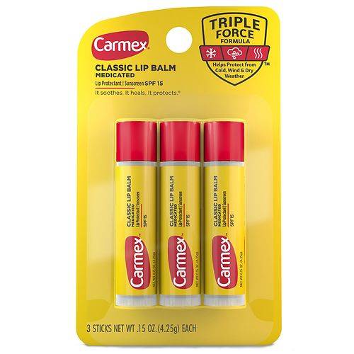 Carmex Medicated Lip Balm Sticks - 0.15 oz x 3 pack