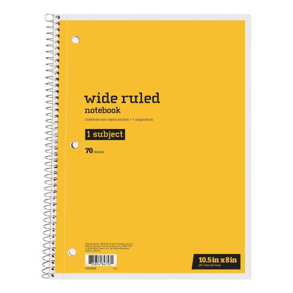 Just Basics Wide Ruled 70 Sheets Yellow Spiral Notebook