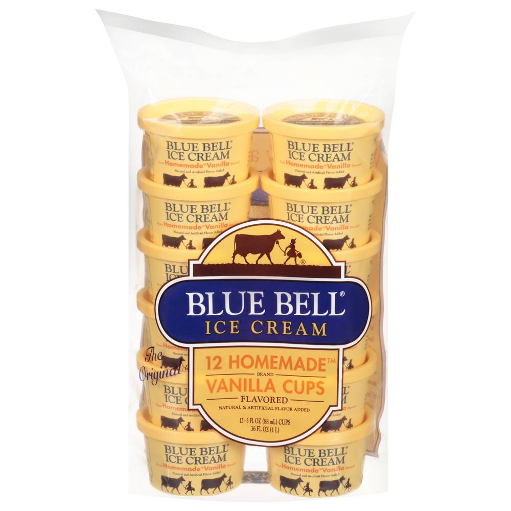 Blue Bell Homemade Vanilla Ice Cream Cups (12 x 3 fl oz)