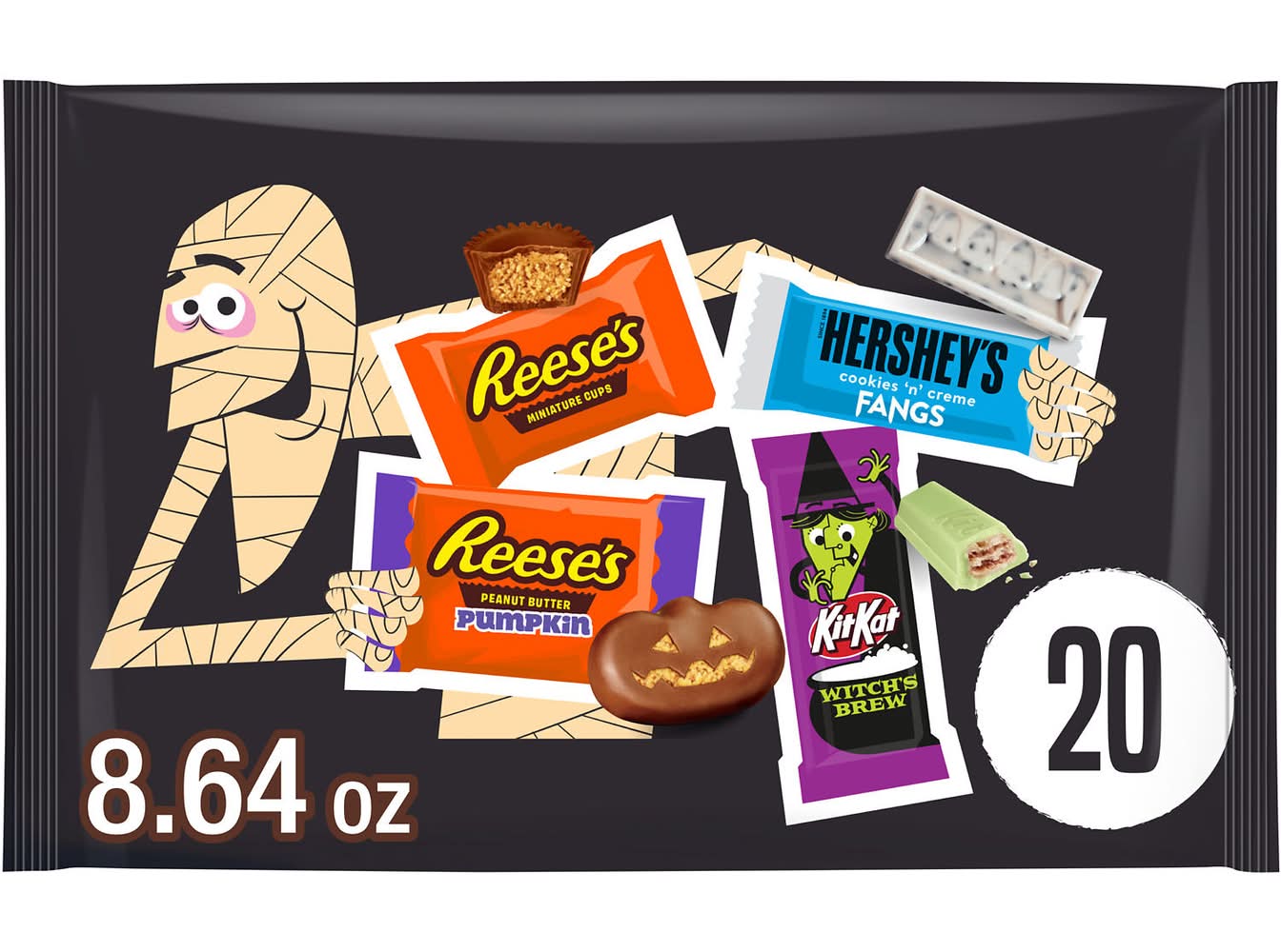 Hershey's Spooky Shapes Snack Size Chocolate Bars, Assorted (8.64 oz, 20 ct)