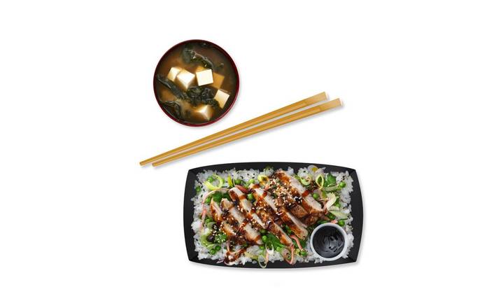chicken teriyaki on a bed set