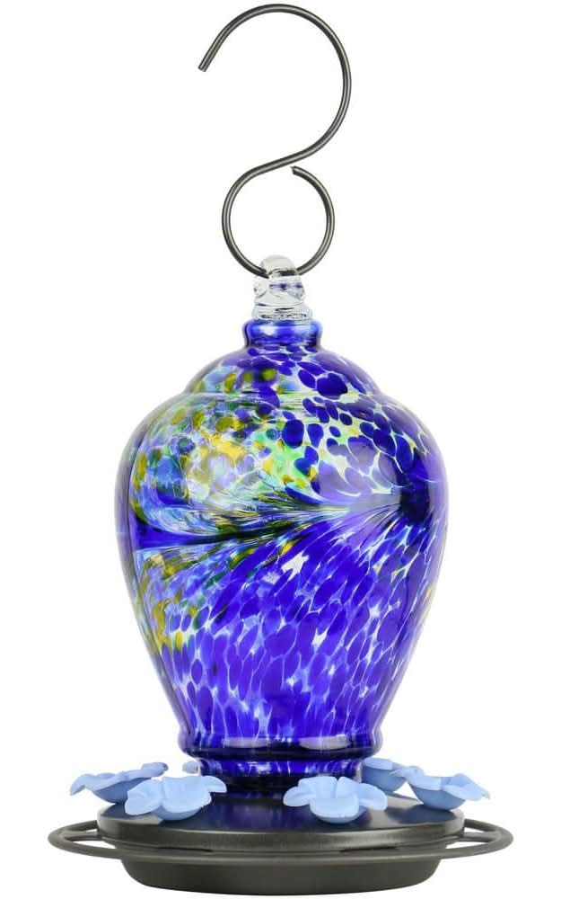 Wild Wings Spring Rain Artisan Hand-Blown Glass Hummingbird Feeder