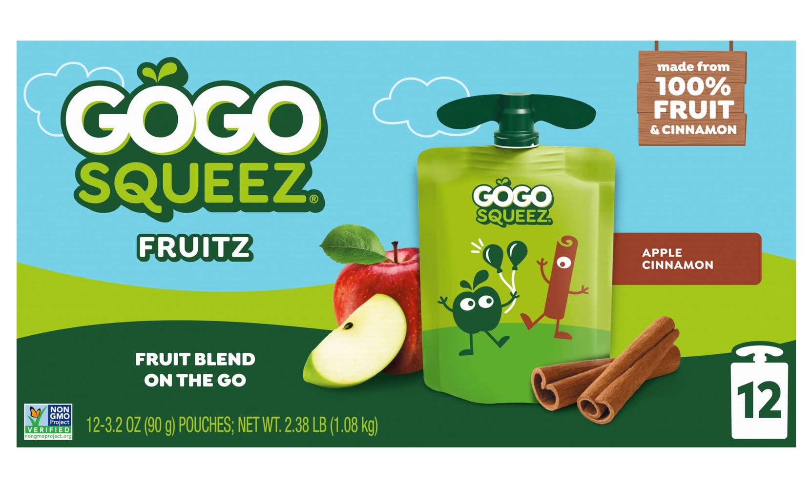 GoGo squeeZ Fruit on the Go Apple Sauce, Cinnamon (3.2 oz, 12 ct)