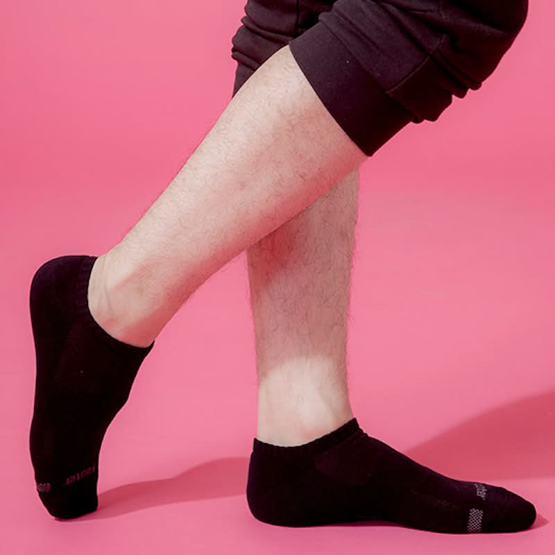 Footer單色運動逆氣流氣墊船短男襪-黑L <1Pair雙 x 1 x 1Pair雙>