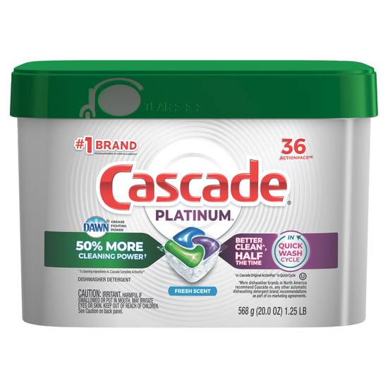 Cascade Platinum ActionPacs Dishwasher Detergent Pods, Fresh, 36 ct