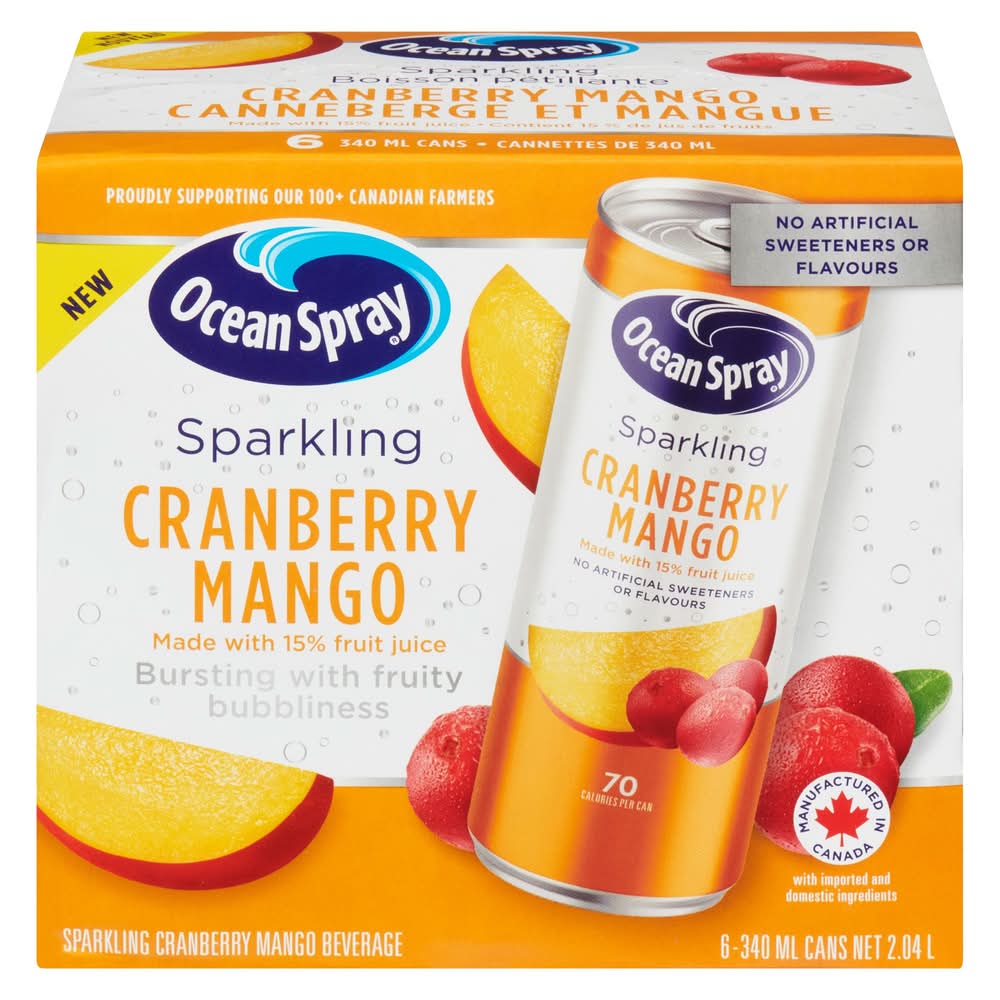 Ocean Spray Sparkling Drink, Mango-Cranberry (6 x 340 ml)