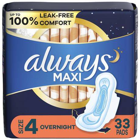 Tampax Always Maxi Overnight Pads With Wings, Size 4 (33 ct)